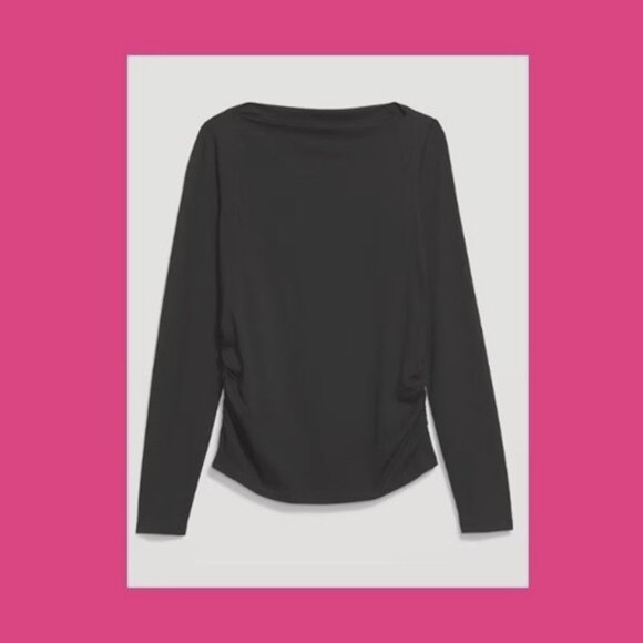 Old Navy Slit Neck with Side Ruching Top, Cotton/Modal, Black, Large - Picture 1 of 10